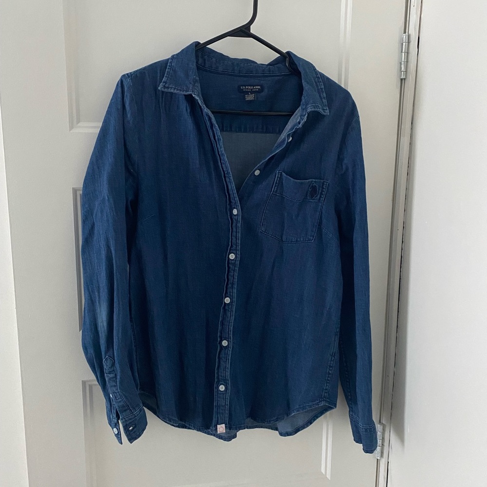 U.S Polo Dark jean button down shirt for women